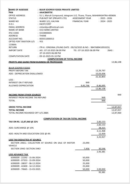BIJUR SOOPER FOODS FY24-25 AY25-26 ACK